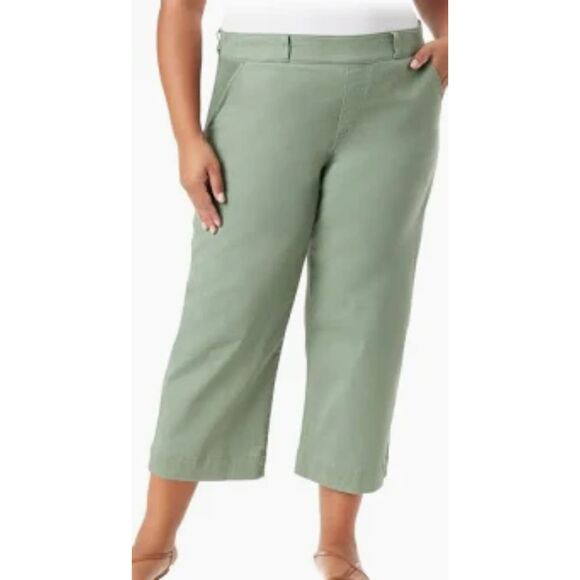 Gloria Vanderbilt Slimming Mid-Rise Green Pull On Crop Stretch Pants Size 12 EUC - Picture 1 of 7